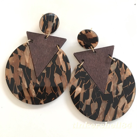 Jewelry - Acrylic Wood Tortoiseshell Geo Statement Earrings Jewelry - Acrylic Wood Tortoiseshell Geo Statement Earrings